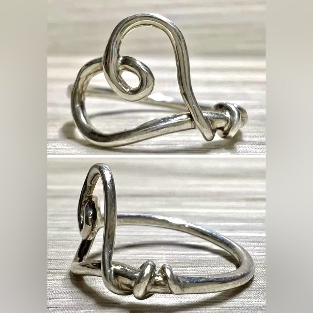 Vintage Designer Signed Sterling Silver Twisted Open Heart Ring, Size 6.75,  2g